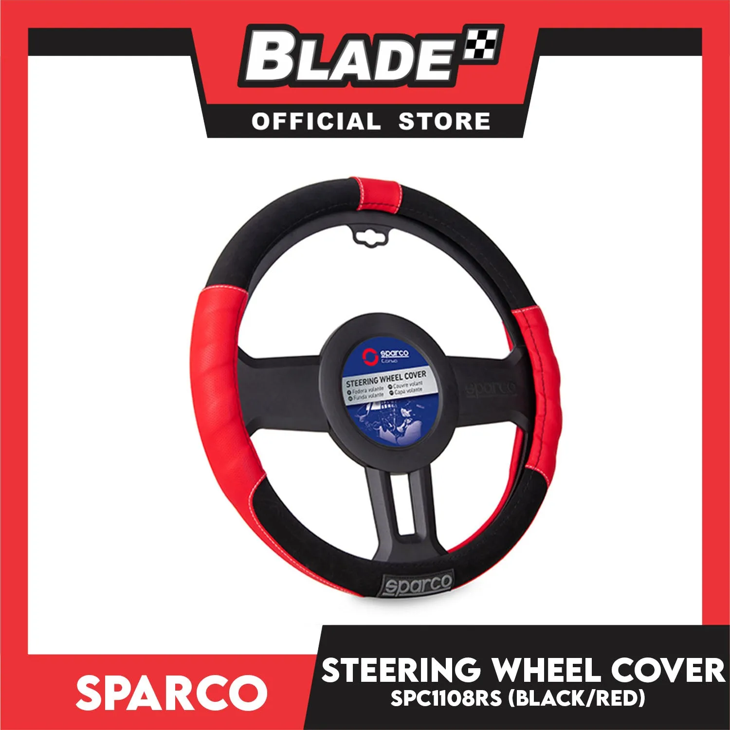 Sparco Steering Wheel Cover SPC1108RS (Black/Red) for Toyota, Mitsubishi, Honda, Hyundai, Ford, Nissan, Suzuki, Isuzu, Kia, MG and more