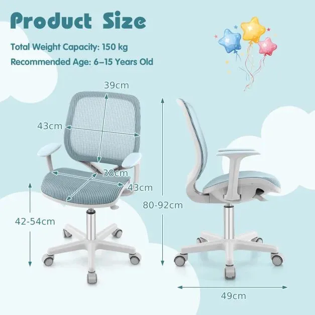 Spine Supporting & Breathable Height Adjustable Ergonomic Childrens Desk Chair | Childrens Office Chair | 6-15 Years