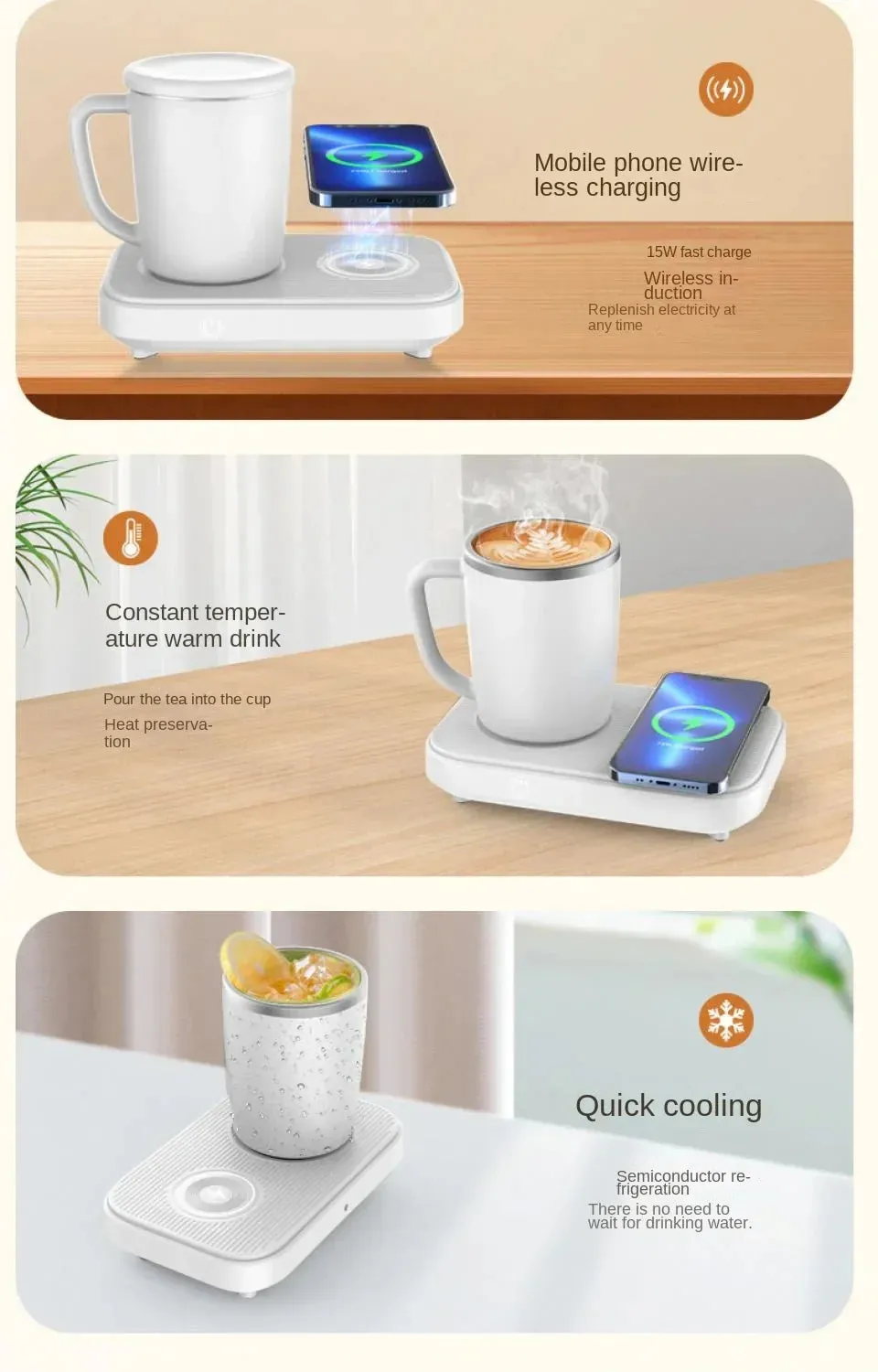 ThermoLuxe | 3-in-1 Smart Mug Warmer with Wireless Charging