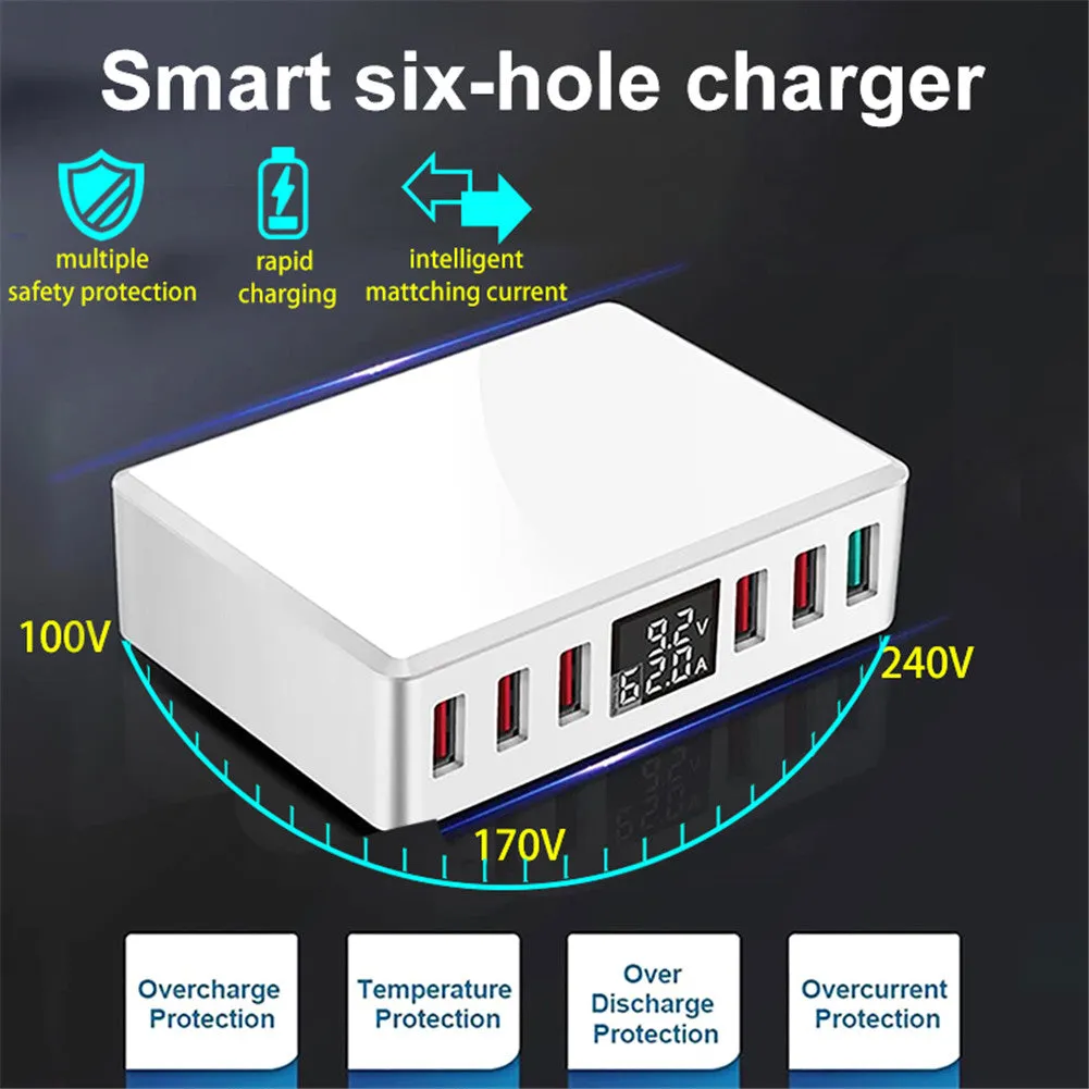 Travel Charger 6-USB Port Digital Display Extended Socket QC 3.0 Fast Charge Station Multi-Port USB Charging Plug AU Plug