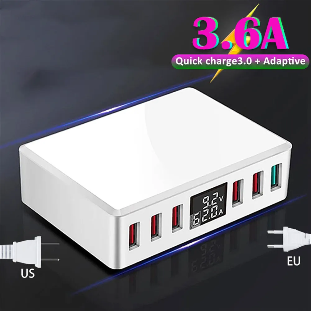 Travel Charger 6-USB Port Digital Display Extended Socket QC 3.0 Fast Charge Station Multi-Port USB Charging Plug AU Plug