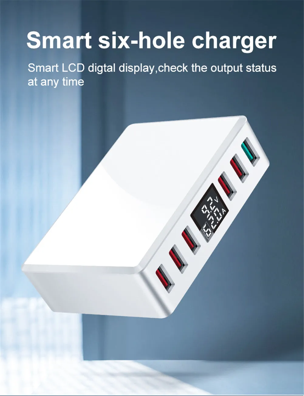 Travel Charger 6-USB Port Digital Display Extended Socket QC 3.0 Fast Charge Station Multi-Port USB Charging Plug AU Plug