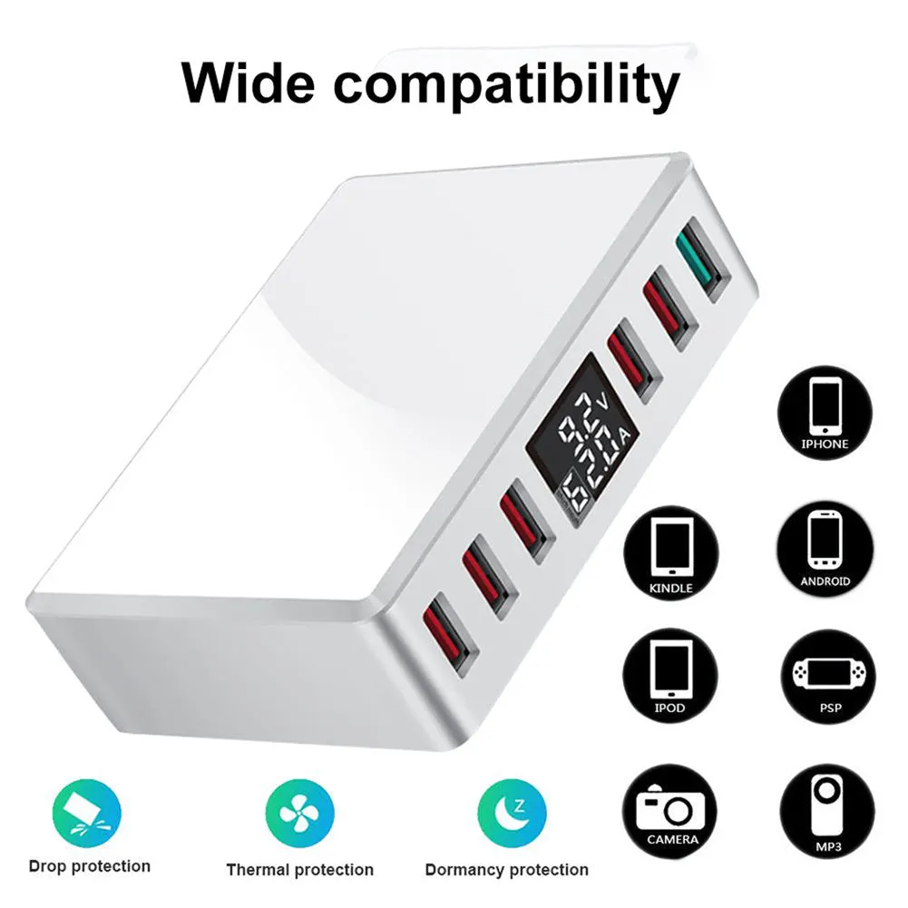 Travel Charger 6-USB Port Digital Display Extended Socket QC 3.0 Fast Charge Station Multi-Port USB Charging Plug AU Plug