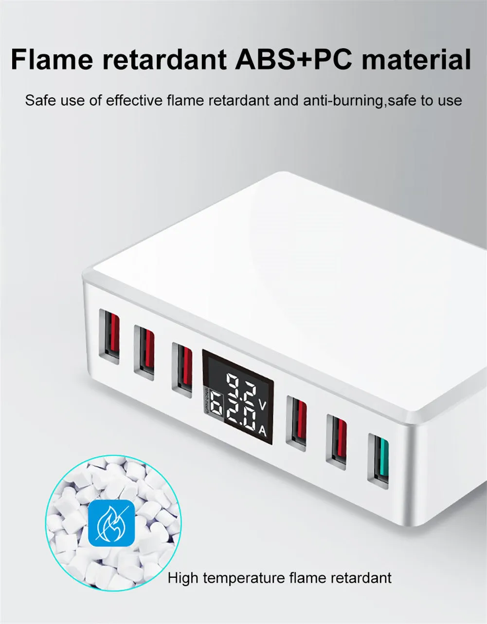 Travel Charger 6-USB Port Digital Display Extended Socket QC 3.0 Fast Charge Station Multi-Port USB Charging Plug AU Plug