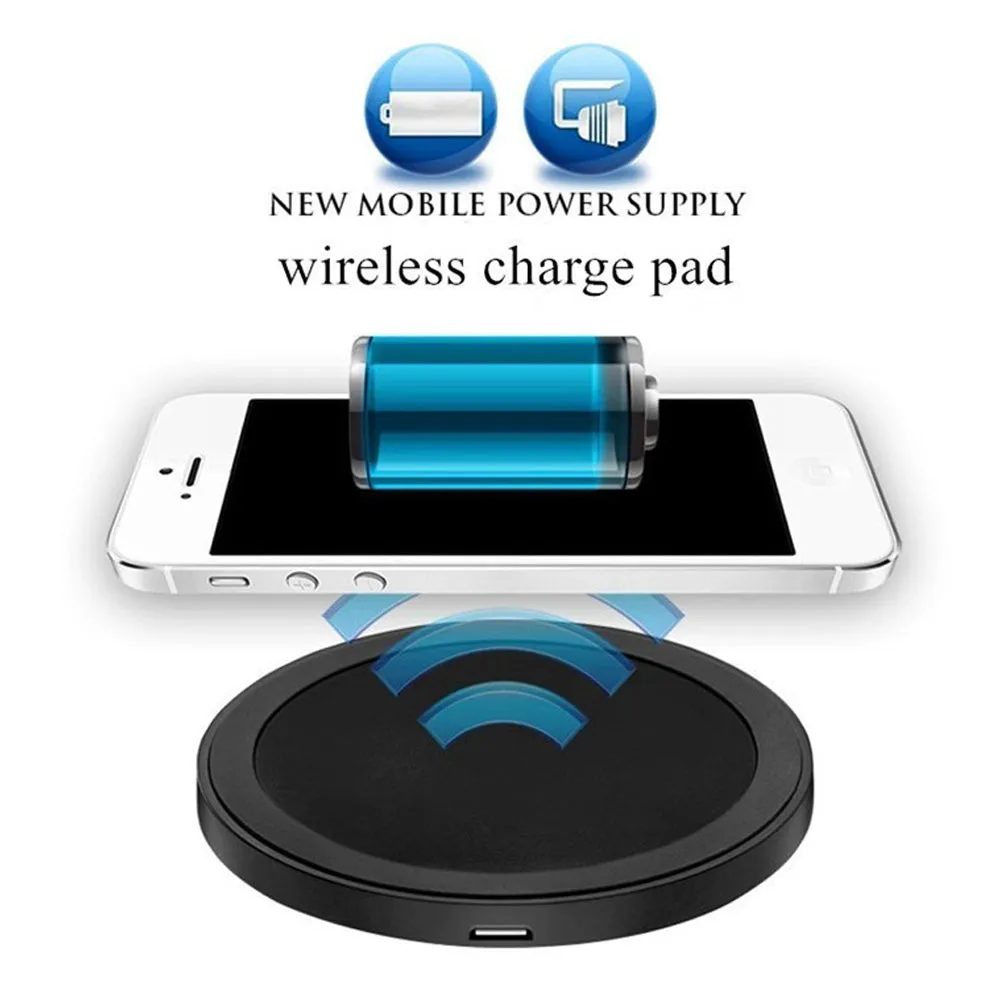 Universal Small Thin Round Wireless Charger For QI Standard Mobiles Wireless Charging Black red