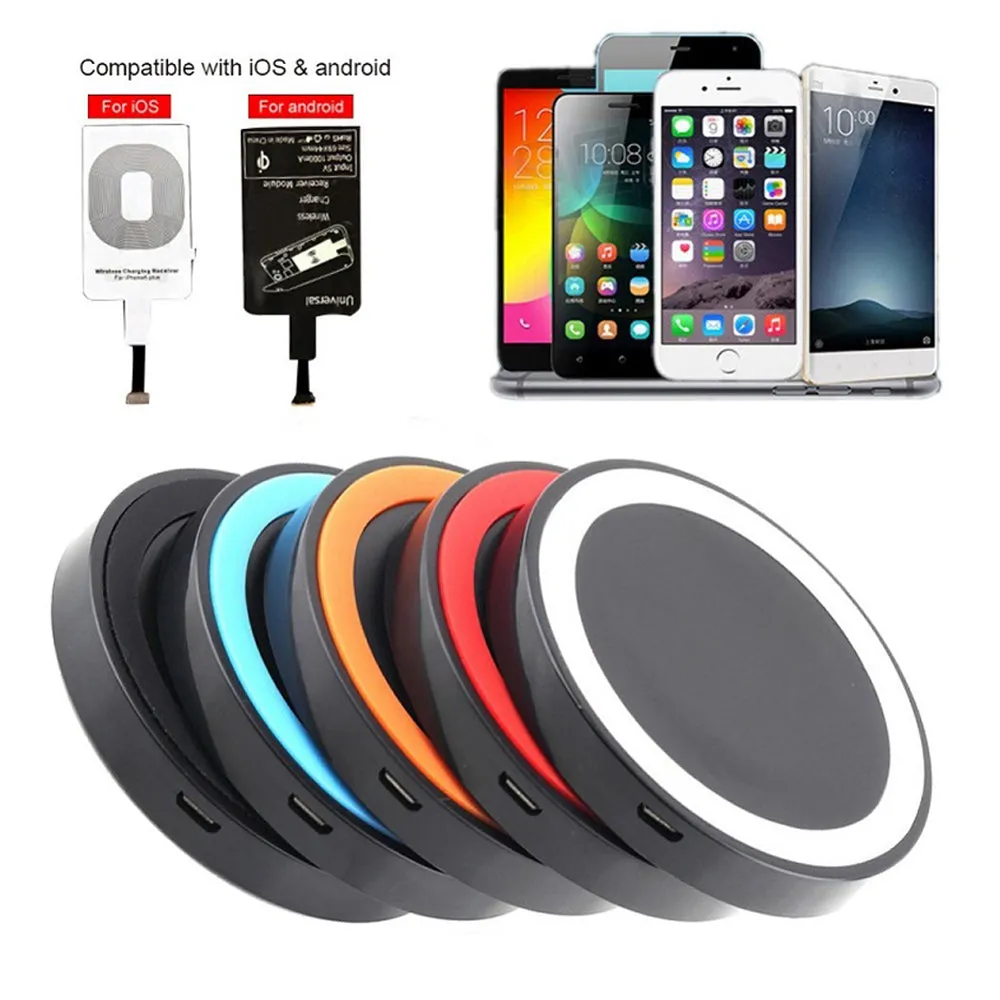 Universal Small Thin Round Wireless Charger For QI Standard Mobiles Wireless Charging Black red