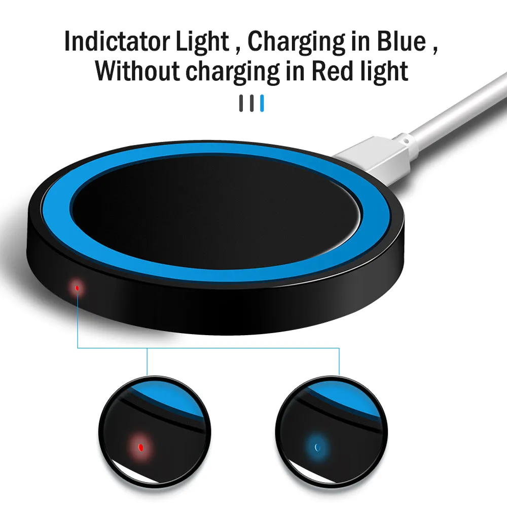 Universal Small Thin Round Wireless Charger For QI Standard Mobiles Wireless Charging Black red