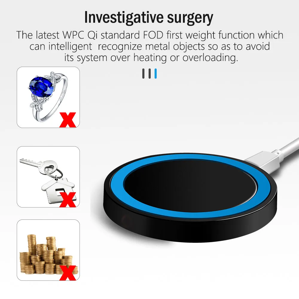 Universal Small Thin Round Wireless Charger For QI Standard Mobiles Wireless Charging Black red