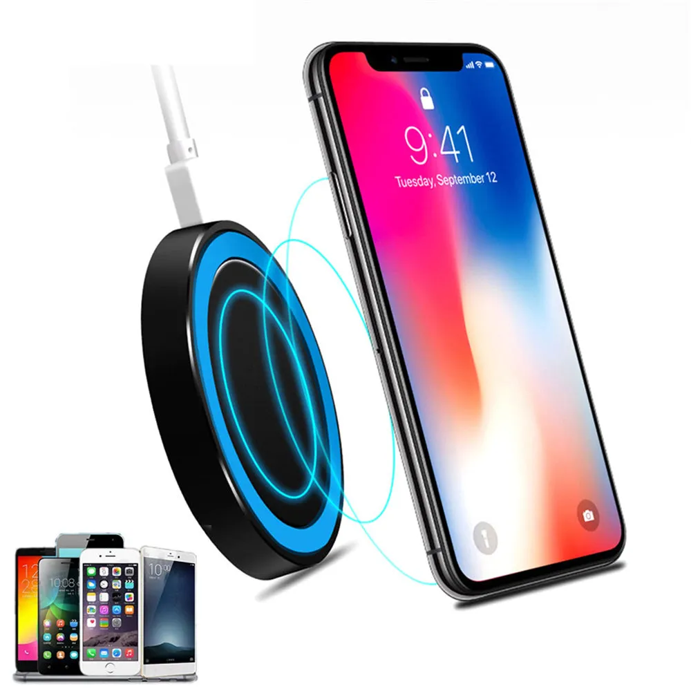 Universal Small Thin Round Wireless Charger For QI Standard Mobiles Wireless Charging Black red