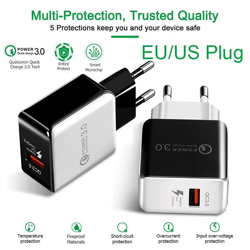 USB Fast Charging Quick Wall Charger Adapter Plug for Samsung Android iPhone LG black_US plug