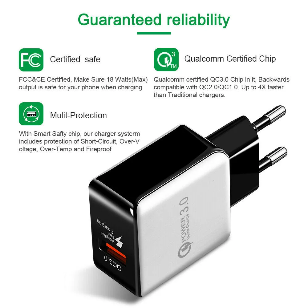 USB Fast Charging Quick Wall Charger Adapter Plug for Samsung Android iPhone LG black_US plug