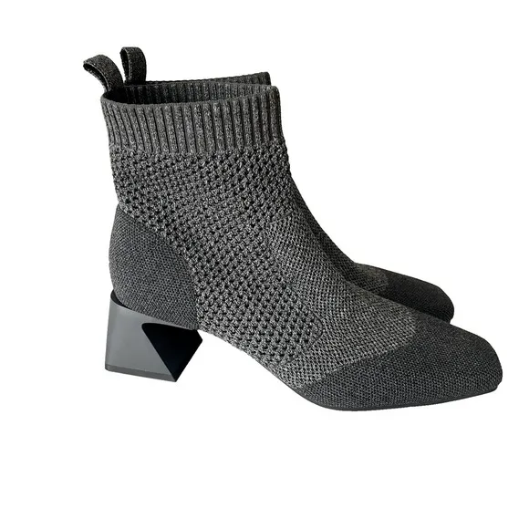 Vivaia Melissa Square Toe Heeled Comfort Perforated Knit Boots Gray Size 40/US 9