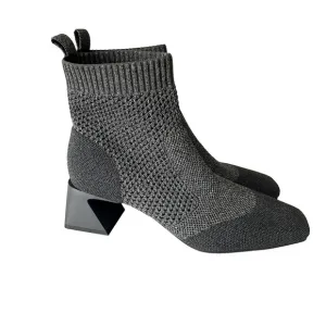 Vivaia Melissa Square Toe Heeled Comfort Perforated Knit Boots Gray Size 40/US 9