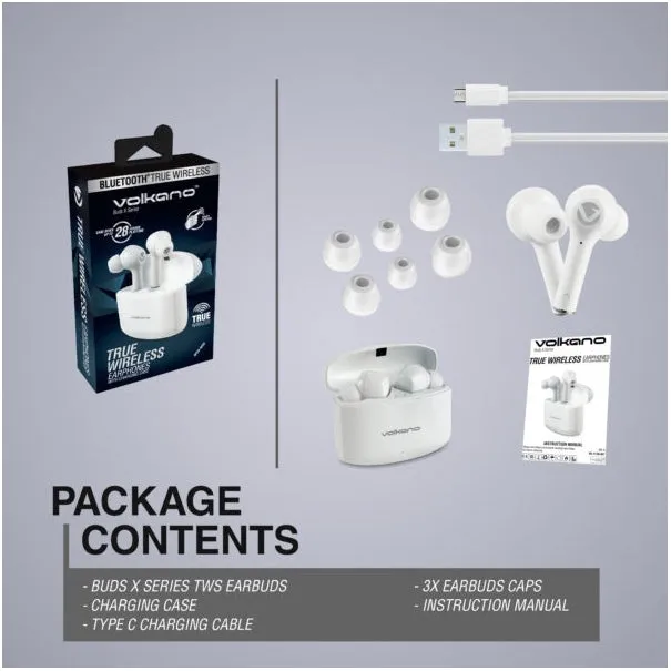 Volkano Buds X 2.0 Series True Wireless Earphones   Charging Case - White