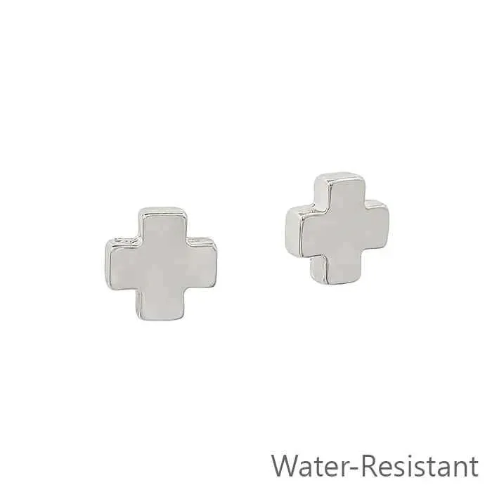 Water Resistant Silver Cross Stud Earring