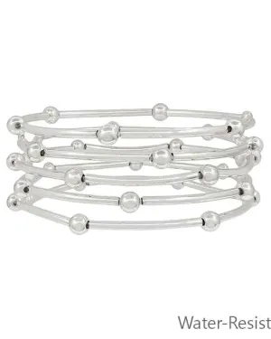 Water Resistant Silver Piping and Beaded Stretch Bracelets