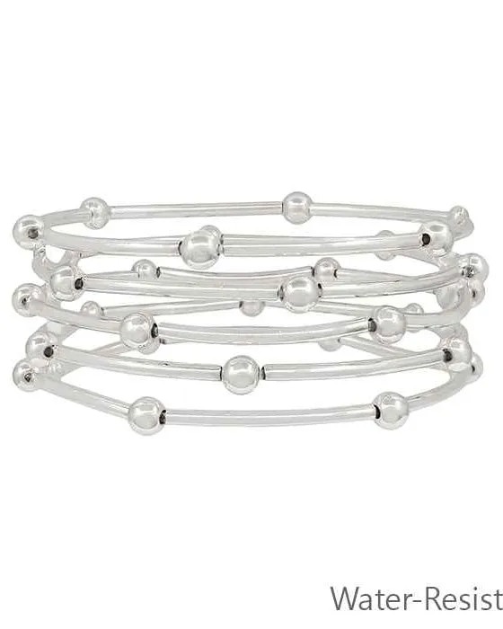 Water Resistant Silver Piping and Beaded Stretch Bracelets