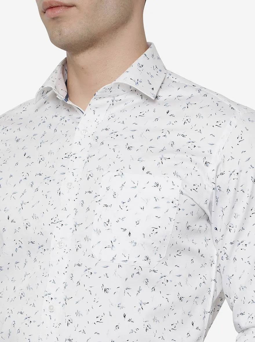 White & Blue Printed Slim Fit Party Wear Shirt | Greenfibre