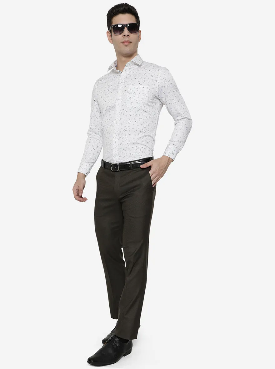White & Blue Printed Slim Fit Party Wear Shirt | Greenfibre