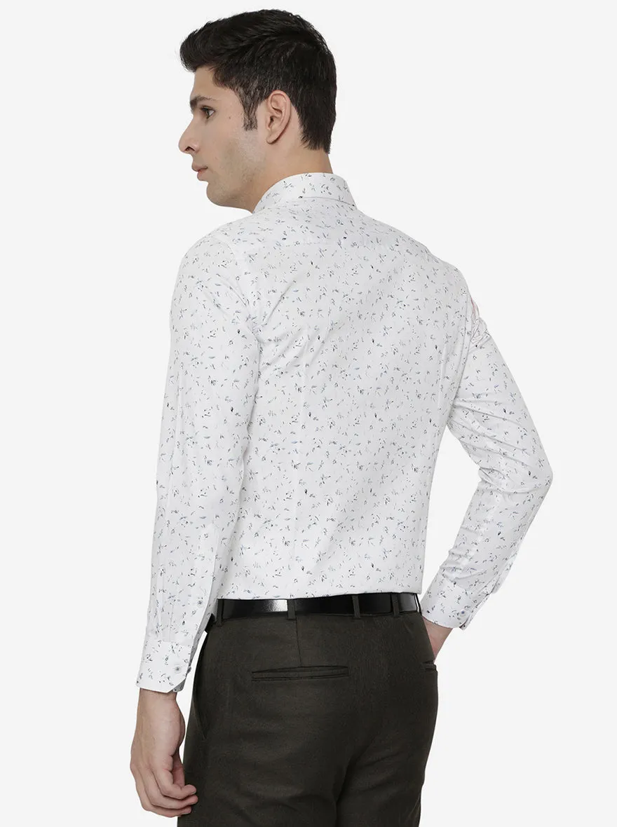 White & Blue Printed Slim Fit Party Wear Shirt | Greenfibre