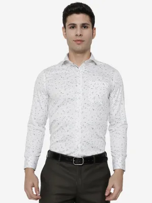 White & Blue Printed Slim Fit Party Wear Shirt | Greenfibre