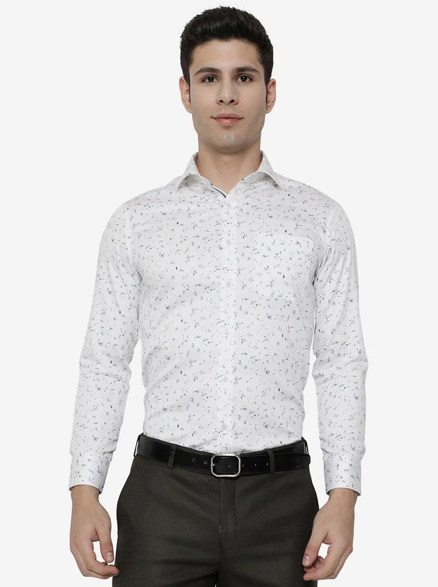 White & Blue Printed Slim Fit Party Wear Shirt | Greenfibre