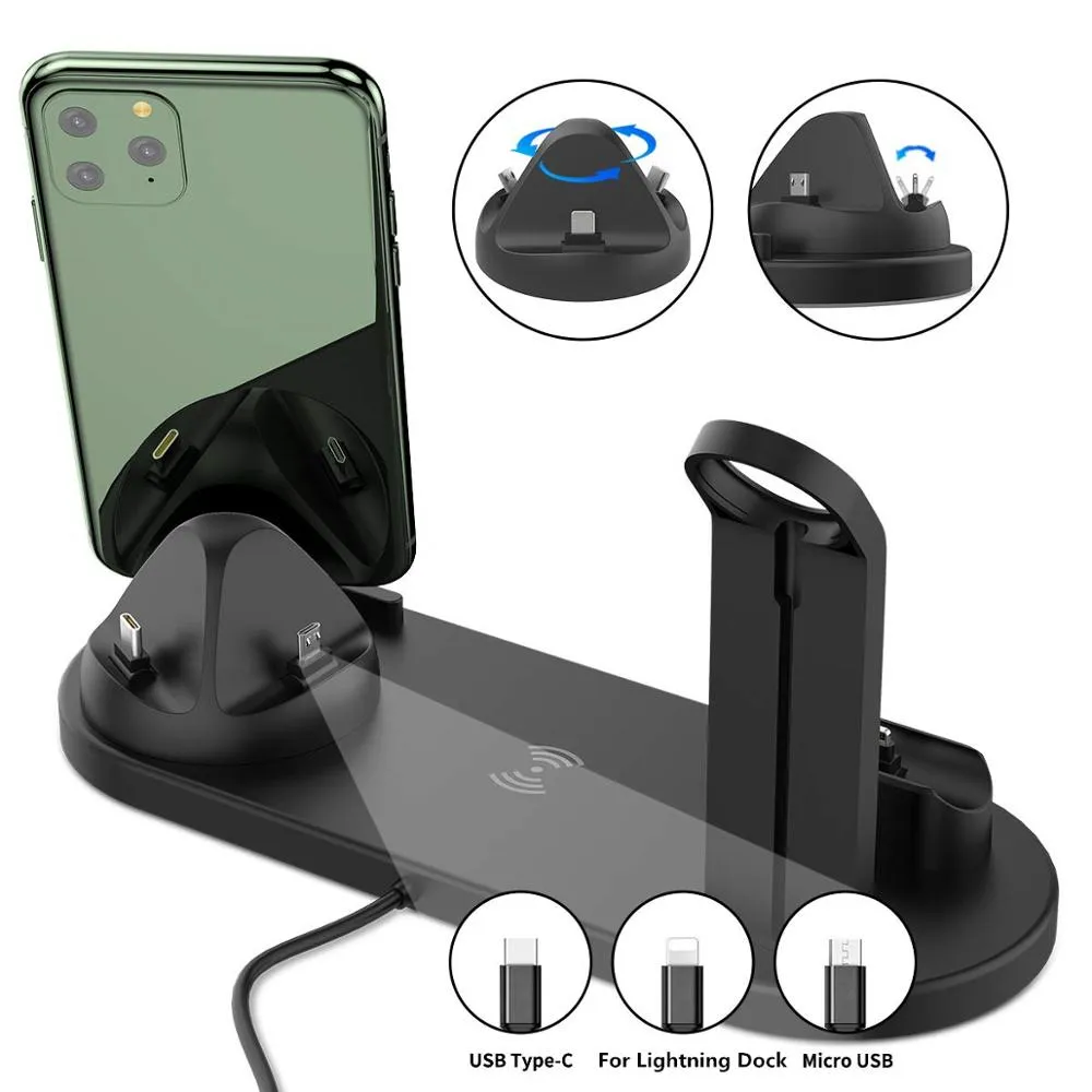 Wireless Charger 4-in-1 10W Fast Charging Stand for Apple Watch 5 4 3 Airpods Pro Station Dock For iPhone 11 XS XR X 8 white