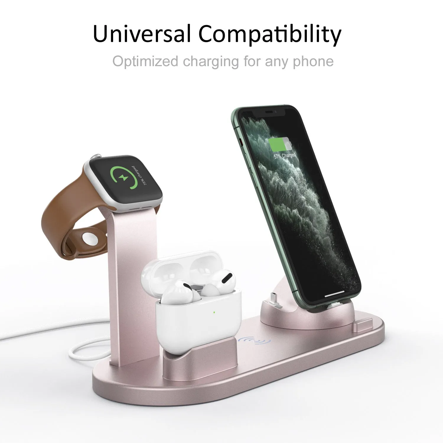 Wireless Charger 4-in-1 10W Fast Charging Stand for Apple Watch 5 4 3 Airpods Pro Station Dock For iPhone 11 XS XR X 8 white