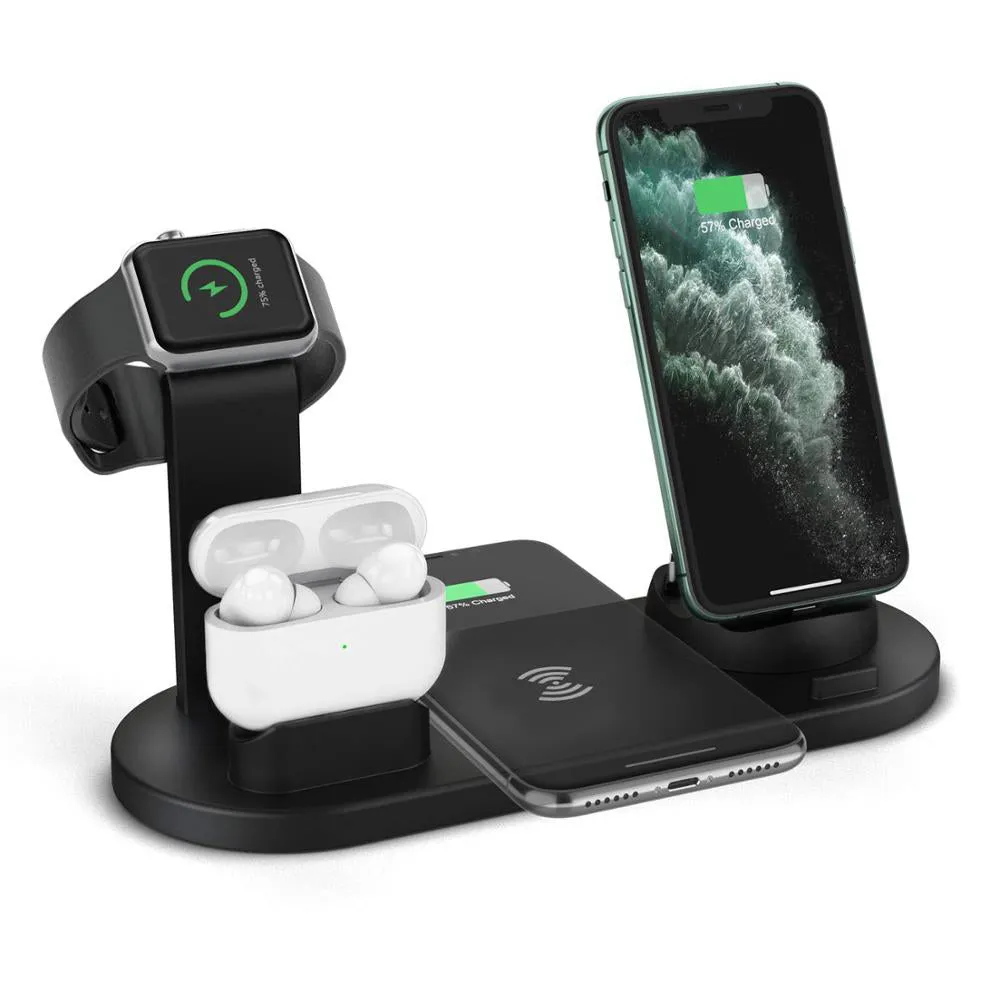 Wireless Charger 4-in-1 10W Fast Charging Stand for Apple Watch 5 4 3 Airpods Pro Station Dock For iPhone 11 XS XR X 8 white