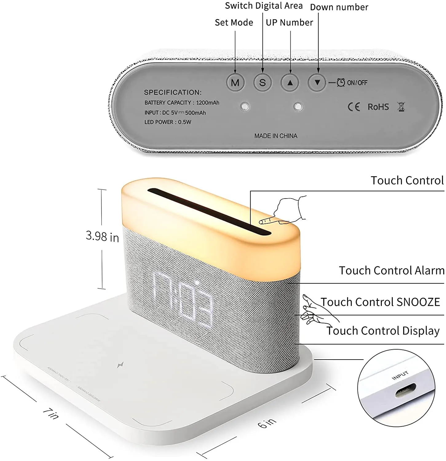 Wireless Charging Digital Alarm Clock LED Lamp