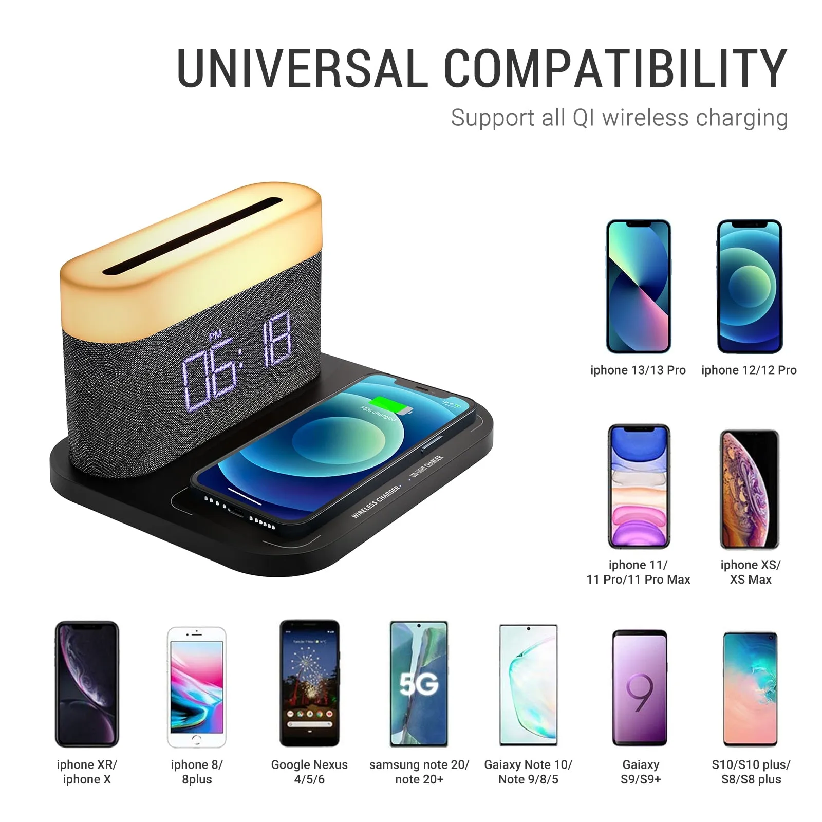 Wireless Charging Digital Alarm Clock LED Lamp