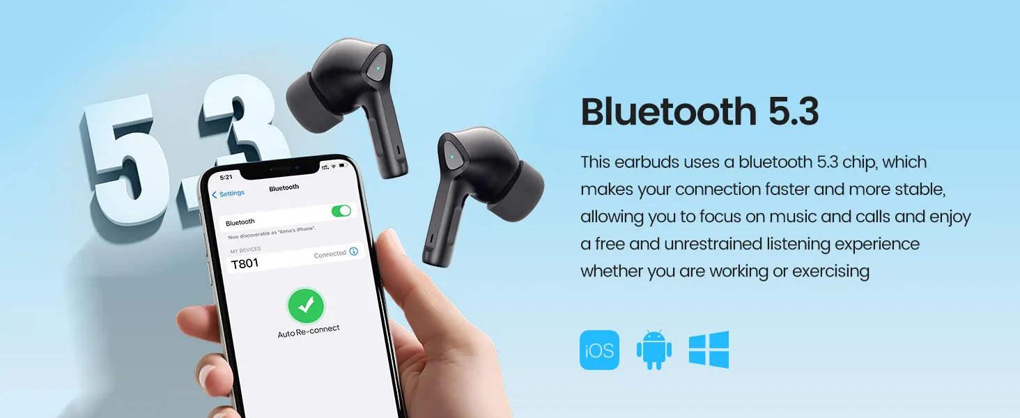 Wireless Earbuds Bluetooth 5.3 Headphones with LED Touch Screen 50H Playtime Deep Bass Stereo Ear Buds with Mic IPX7 Waterproof in Ear Earphones for Pad Tablet Laptop Android/iOS Phones